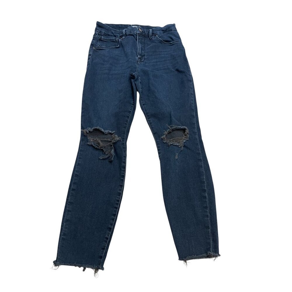 Good American GLCSPR6707 Dark Wash High Rise Distressed Knee's Jeans size 12